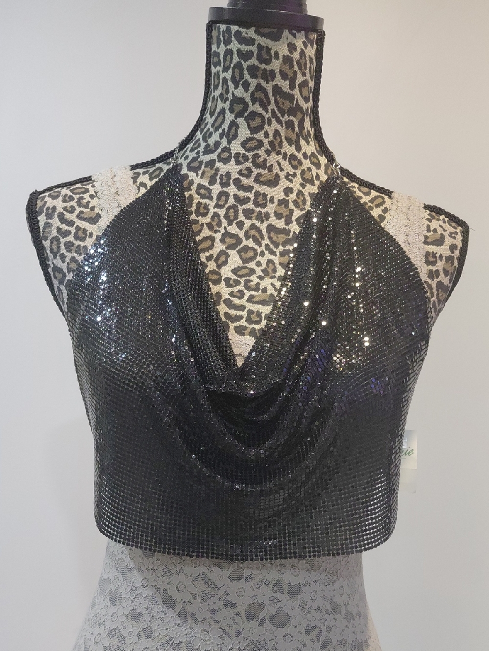 Black Matel Draped Halter Crop Top - Picture 5 of 5
